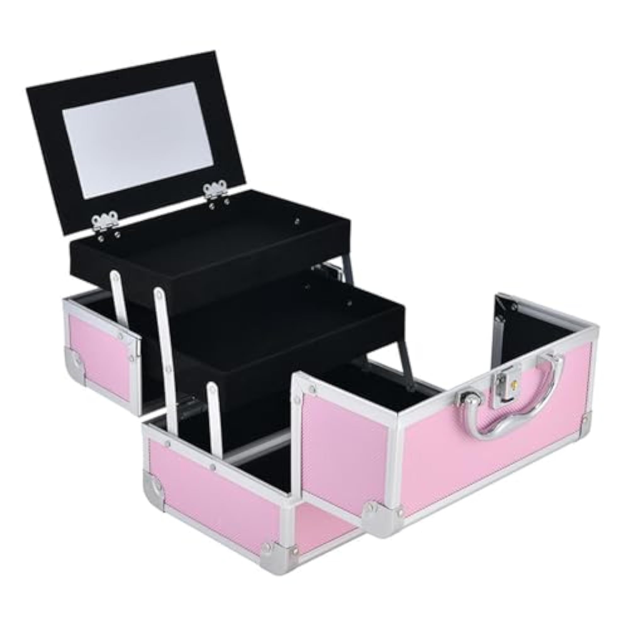 Portable Makeup Train Case with Mirror and Dividers